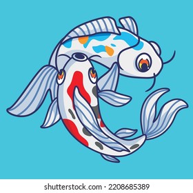 bonito pez koi. ilustración de animales de dibujos animados aislados. Vector de logotipo Premium de diseño de icono de etiqueta plana. Carácter mascota