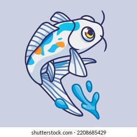 un bonito pez koi saltando. ilustración de animales de dibujos animados aislados. Vector de logotipo Premium de diseño de icono de etiqueta plana. Carácter mascota