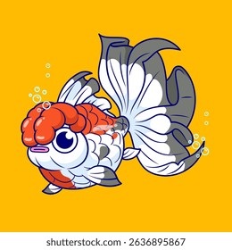 Cute Koi Fish Lionhead Swimming Cartoon Vector Icon Illustration. Animal Nature Icon Concept Isolated Premium Vector. Flat Cartoon Style