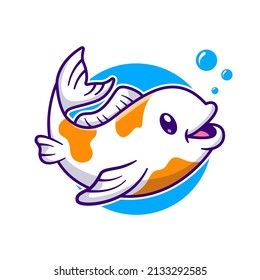 Cute Koi Fish Swimming Cartoon Vector Icon Illustration. Animal Nature Icon Concept Isolated Premium Vector. Flat Cartoon Style