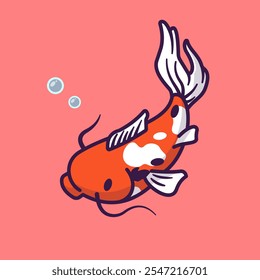 Ilustración linda del icono del Vector de la historieta de la natación de los pescados de Koi. 
Icono de Naturaleza Animal Concepto Aislado Premium Vector. Plano 
Estilo de dibujos animados 