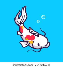 Ilustración linda del icono del Vector de la historieta de la natación de los pescados de Koi. 
Icono de Naturaleza Animal Concepto Aislado Premium Vector. Plano 
Estilo de dibujos animados