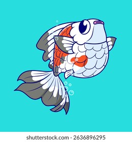 Cute Koi Fish Swimming Cartoon Vector Icon Illustration. Animal Nature Icon Concept Isolated Premium Vector. Flat Cartoon Style