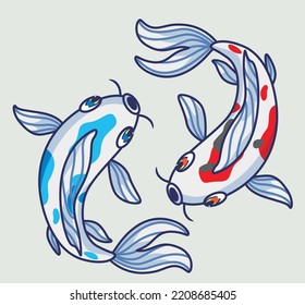 bonito pez koi de arriba. ilustración de animales de dibujos animados aislados. Vector de logotipo Premium de diseño de icono de etiqueta plana. Carácter mascota