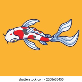 bonito pez koi de arriba. ilustración de animales de dibujos animados aislados. Vector de logotipo Premium de diseño de icono de etiqueta plana. Carácter mascota