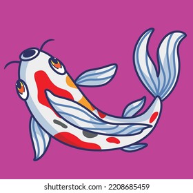 bonito pez koi de arriba. ilustración de animales de dibujos animados aislados. Vector de logotipo Premium de diseño de icono de etiqueta plana. Carácter mascota