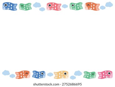 Cute Koinobori Frame Background for Children's Day Poster with Carp Streamers Top and Bottom Vector