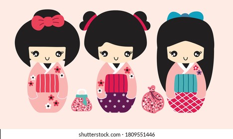 Vector de diseño de muñecas kokeshi