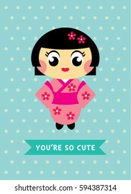 cute kokeshi girl greeting card