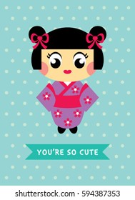 cute kokeshi girl greeting card