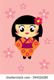 cute kokeshi girl vector