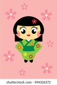 cute kokeshi girl vector