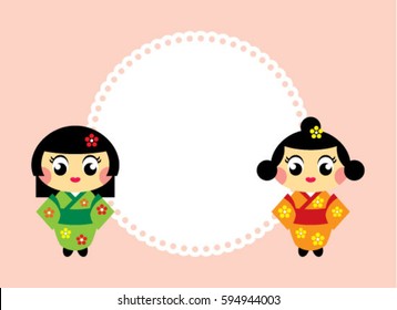 cute kokeshi message card