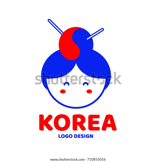 かわいい韓国の女性の顔のロゴデザインテンプレート ベクターモダンなフラットスタイルの漫画の文字イラスト 白い背景に 韓国 のコンセプト のベクター画像素材 ロイヤリティフリー