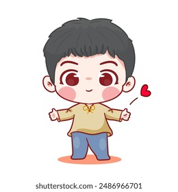 Cute Korean boy cartoon character. Korean style fashion. People expression concept design. Chibi vector illustration. Isolated white background