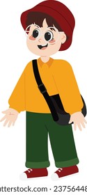 Cute Korean Boy With Sling Bag Illustration