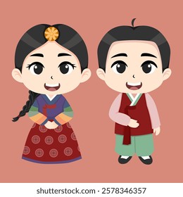 Cute Korean chibi couple vector