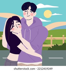 linda pareja coreana, imagen vectorial