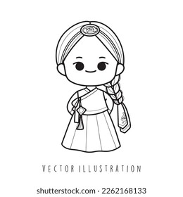 Cute Korean girl vector illustration