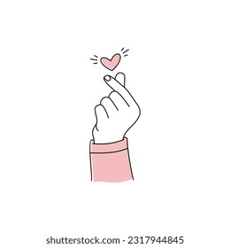 cute korean love sign illustration, finger heart symbol