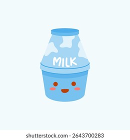 Cute Korean Plain Milk Bottle with Face. Cartoon milk Character Illustration