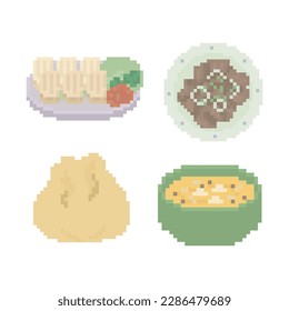Cute Korean Street Food Doodle in Pixel Art Illustration