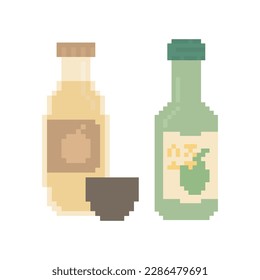 Cute Korean Street Food Doodle in Pixel Art Illustration