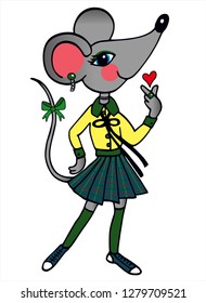 Cute k-pop mouse girl idol sending love to her fans. Colored vector for card or gift. 