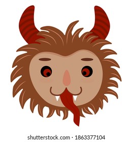 Cute cara de Krampus. Carácter tradicional del folclore de Europa central. Día de San Nicolás. Un adorable demonio con cuernos. Ilustración vectorial imagen de clip plano aislado en fondo blanco para el día de Krampus.