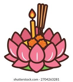 Lindo Vector de dibujos animados de Krathong. Vela flotante de loto para el festival Loy Krathong