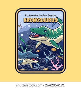 Cute Kronosaurus Aquatic Dinosaur Character Mascot in Cartoon Illustration