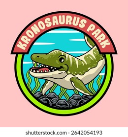 Cute Kronosaurus Aquatic Dinosaur Character Mascot in Cartoon Illustration