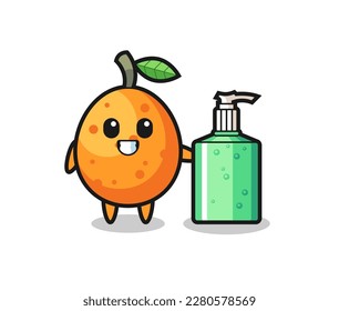 cute kumquat cartoon with hand sanitizer , cute style design for t shirt, sticker, logo element