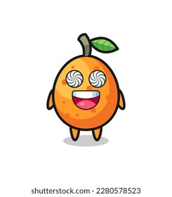 cute kumquat character with hypnotized eyes , cute style design for t shirt, sticker, logo element