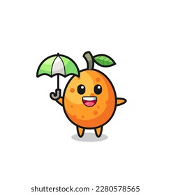 cute kumquat illustration holding an umbrella , cute style design for t shirt, sticker, logo element