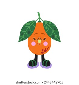 Cute kumquat illustration on a white background. Funny colorful character.