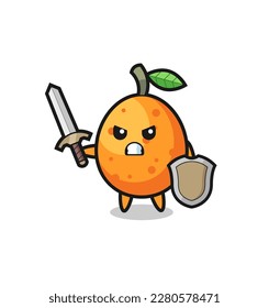 cute kumquat soldier fighting with sword and shield , cute style design for t shirt, sticker, logo element