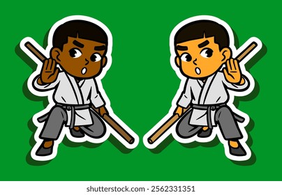 Cute Kung Fu Boy Doodle Sticker Illustration