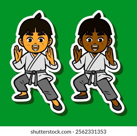 Cute Kung Fu Boy Doodle Sticker Illustration