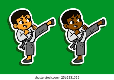 Cute Kung Fu Boy Doodle Sticker Illustration