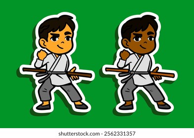 Cute Kung Fu Boy Doodle Sticker Illustration