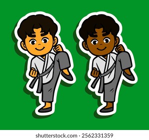 Cute Kung Fu Boy Doodle Sticker Illustration