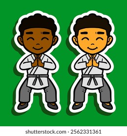 Cute Kung Fu Boy Doodle Sticker Illustration