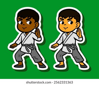 Cute Kung Fu Boy Doodle Sticker Illustration