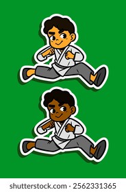 Cute Kung Fu Boy Doodle Sticker Illustration