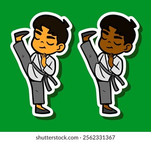 Cute Kung Fu Boy Doodle Sticker Illustration