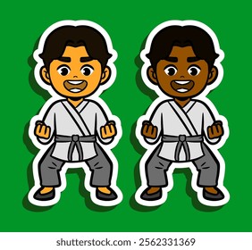 Cute Kung Fu Boy Doodle Sticker Illustration