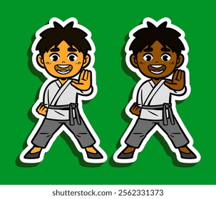 Cute Kung Fu Boy Doodle Sticker Illustration