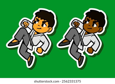 Cute Kung Fu Boy Doodle Sticker Illustration