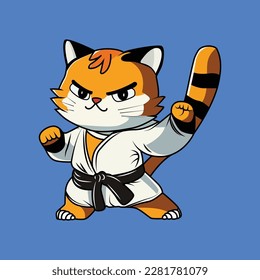 Cute kungfu cat cartoon sticker vector illustration